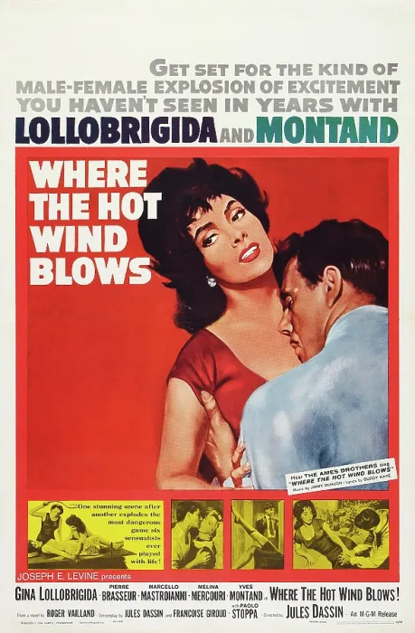 Framed Print : THE LAW, (aka LA LEGGE, aka WHERE THE HOT WIND BLOWS), US poster, from left: Gina Lollobrigida, Yves Montand, 1959