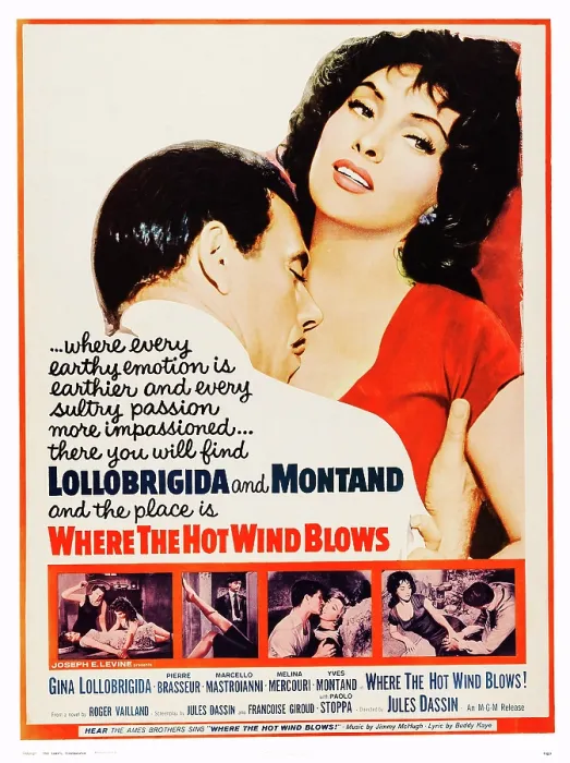 Framed Print : THE LAW, (aka LA LEGGE, aka WHERE THE HOT WIND BLOWS!), US poster art, top from left: Yves Montand, Gina Lollobrigida, 1959
