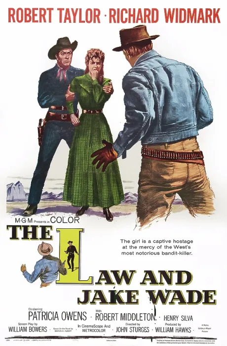 Framed Print : THE LAW AND JAKE WADE, poster art, l-r: Robert Taylor, Patricia Owens, Richard Widmark, 1958