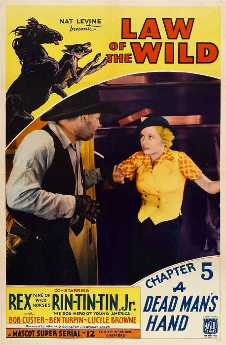 Framed Print : LAW OF THE WILD, top left: Rex, Rin Tin Tin, inset right: Lucille Browne in Chapter 5: A Dead Man's Hand, 1934 Framed Print : LAW OF THE WILD, top left: Rex, Rin Tin Tin, inset right: Lucille Browne in Chapter 5: A Dead Man's Hand, 1934