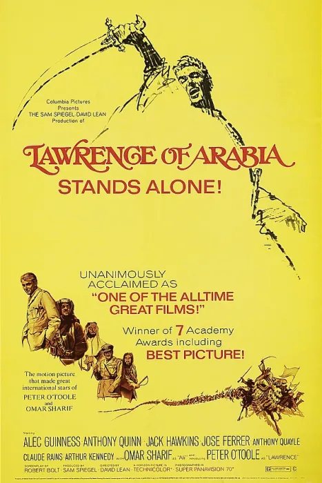 Framed Print : LAWRENCE OF ARABIA, top: Peter O'Toole, bottom l-r: Peter O'Toole, Alec Guinness on poster art, 1962