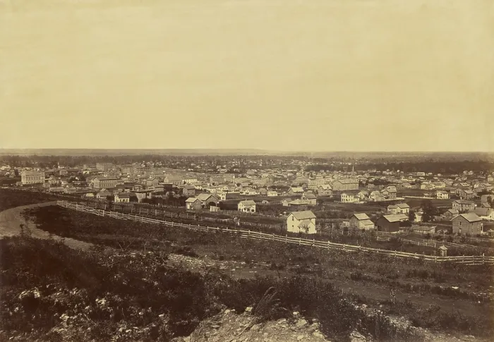 Framed Print : Lawrence, Kansas, in 1867, photograph. Its founding by settlers of the abolitionist Massachusetts Emigrant Aid Society in 1854, cast the citys fate in the US Civil War era