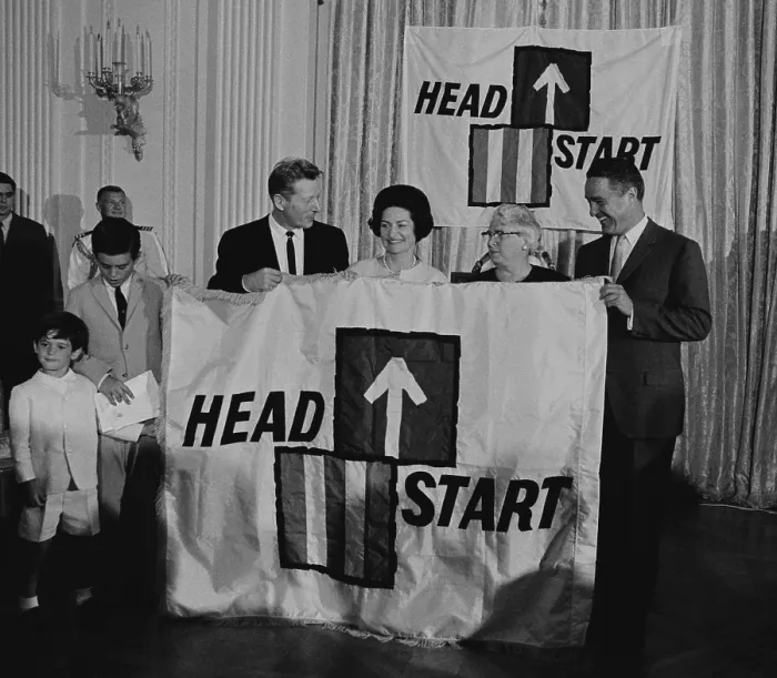 Framed Print : LBJ's Great Society programs. Ceremony for National Head Start program. Holding the sign are actor Danny Kaye, Lady Bird Johnson, Mrs Framed Print : LBJ's Great Society programs. Ceremony for National Head Start program. Holding the sign are actor Danny Kaye, Lady Bird Johnson, Mrs