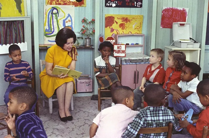 Framed Print : LBJ's Great Society programs. Lady Bird Johnson visits classroom for Project Head Start in the Kemper School, in Washington, D.C Framed Print : LBJ's Great Society programs. Lady Bird Johnson visits classroom for Project Head Start in the Kemper School, in Washington, D.C