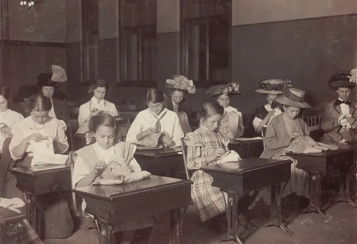 Framed Print : Learning to embroider in the free evening school, Boston Massachusetts, photograph by Lewis Wickes Hine, October, 1909 Framed Print : Learning to embroider in the free evening school, Boston Massachusetts, photograph by Lewis Wickes Hine, October, 1909