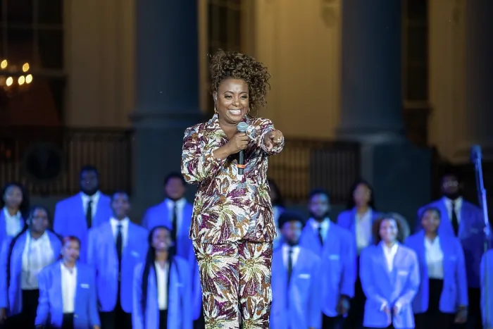 Framed Print : Ledisi performs at a Juneteenth remembrance concert at the White House, June 13, 2023. In the background is the Hampton University Concert Choir. (BSLOC_2023_8_18) Framed Print : Ledisi performs at a Juneteenth remembrance concert at the White House, June 13, 2023. In the background is the Hampton University Concert Choir. (BSLOC_2023_8_18)