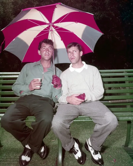 Framed Print : From left: Dean Martin, Jerry Lewis, golfing, ca. 1953