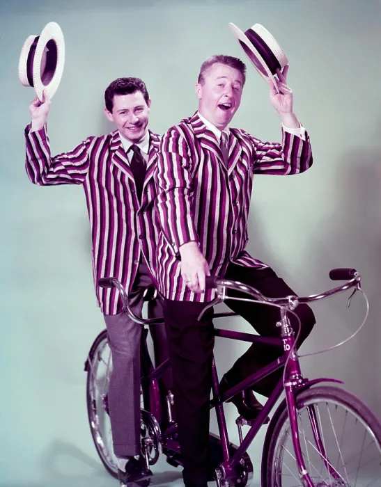 Framed Print : From left: Eddie Fisher of THE EDDIE FISHER SHOW, George Gobel of THE GEORGE GOBEL SHOW, ca. 1957 Framed Print : From left: Eddie Fisher of THE EDDIE FISHER SHOW, George Gobel of THE GEORGE GOBEL SHOW, ca. 1957
