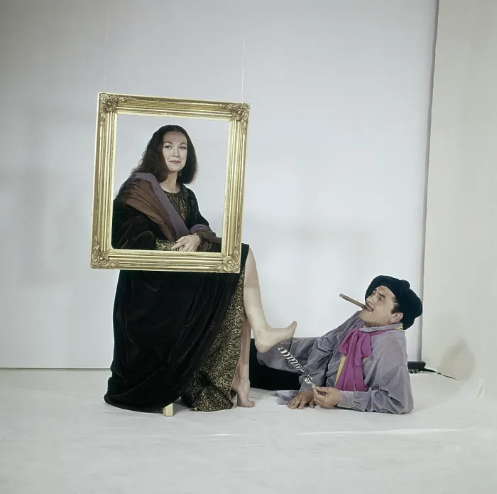 Framed Print : From left: Edie Adams as landlady Mrs. Charles Monalisa, husband Ernie Kovacs as painter Irving Gauguin, from a comedic photoshoot for TV Guide, May 14, 1960