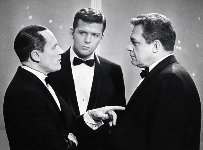 Framed Print : From left: E.G. Marshall, Robert Reed, Raymod Burr, TV special, circa 1970s Framed Print : From left: E.G. Marshall, Robert Reed, Raymod Burr, TV special, circa 1970s