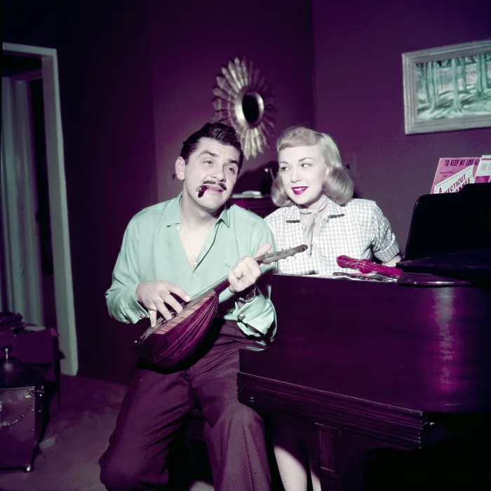 Framed Print : From left: Ernie Kovacs, Edie Adams, at home, ca. mid 1950s