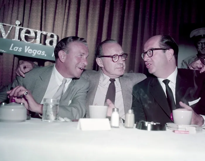 Framed Print : From left: George Burns, Jack Benny, Phil Silvers, at the Riviera Hotel, Las Vegas, Nevada, ca. 1956 Framed Print : From left: George Burns, Jack Benny, Phil Silvers, at the Riviera Hotel, Las Vegas, Nevada, ca. 1956