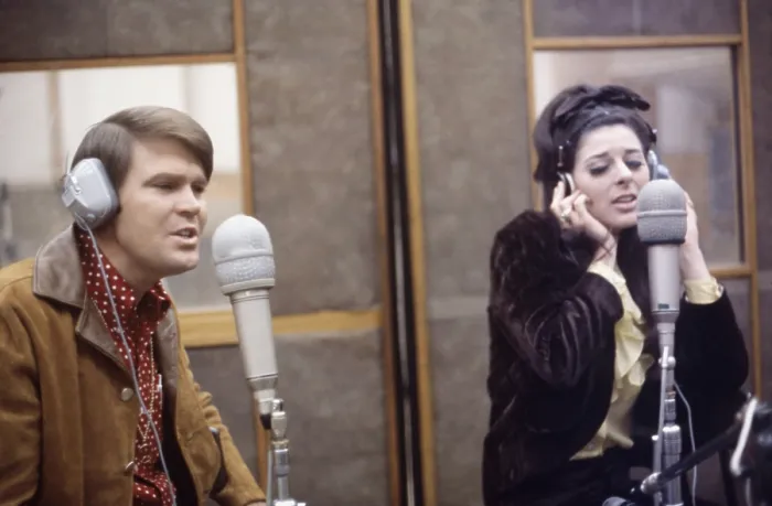 Framed Print : From left: Glen Campbell, Bobbie Gentry during the recording of their Duets album at Capitol Studios, Hollywood, CA, 1968 Framed Print : From left: Glen Campbell, Bobbie Gentry during the recording of their Duets album at Capitol Studios, Hollywood, CA, 1968