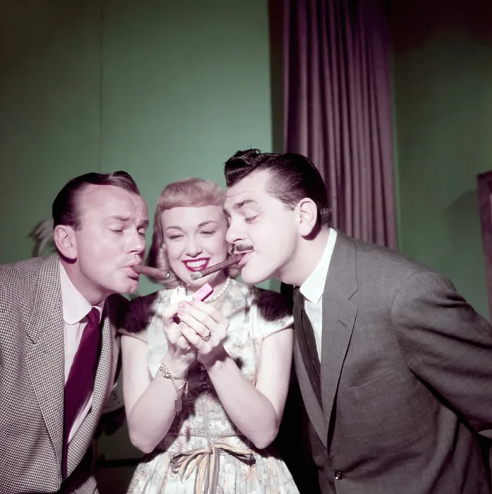 Framed Print : From left: Jack Paar of THE JACK PAAR SHOW, Edie Adams, who appeared in episodes of both THE JACK PAAR SHOW and THE ERNIE KOVACS SHOW