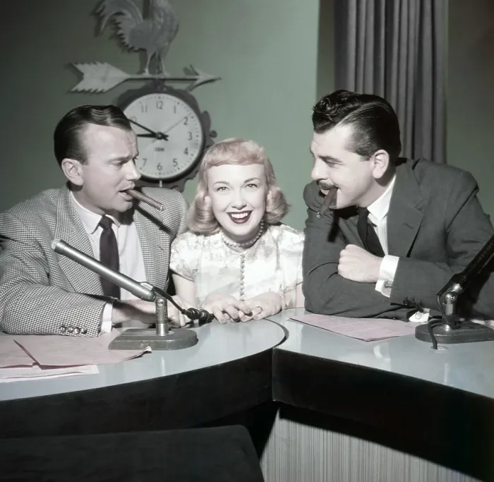 Framed Print : From left: Jack Paar of THE JACK PAAR SHOW, Edie Adams, who appeared in episodes of both THE JACK PAAR SHOW and THE ERNIE KOVACS SHOW