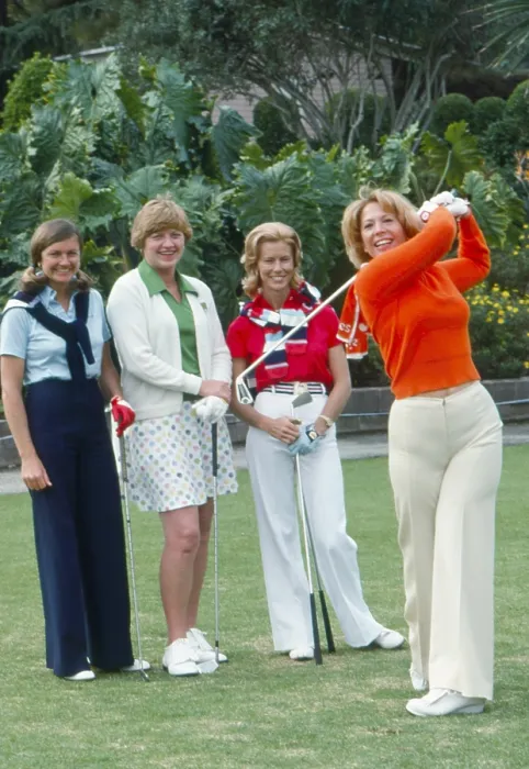 Framed Print : From left: Jane Blalock, Joanne Carner, Judy Rankin, Dinah Shore, at the Colgate-Dinah Shore Winner's Circle Golf Tournament, April 1977