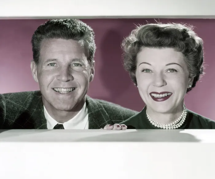 Framed Print : From left: Ozzie Nelson, Harriet Nelson, 1955