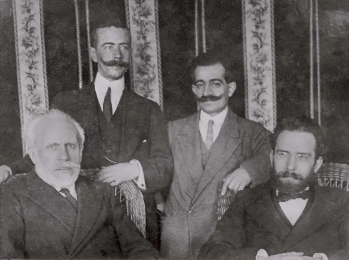 Framed Print : From left to right Pablo Iglesias, Juan Almela Meli, Desiderio Tavera and Daniel Anguiano (c. 1917). SPAIN. Madrid. Pablo Iglesias Foundation Framed Print : From left to right Pablo Iglesias, Juan Almela Meli, Desiderio Tavera and Daniel Anguiano (c. 1917). SPAIN. Madrid. Pablo Iglesias Foundation