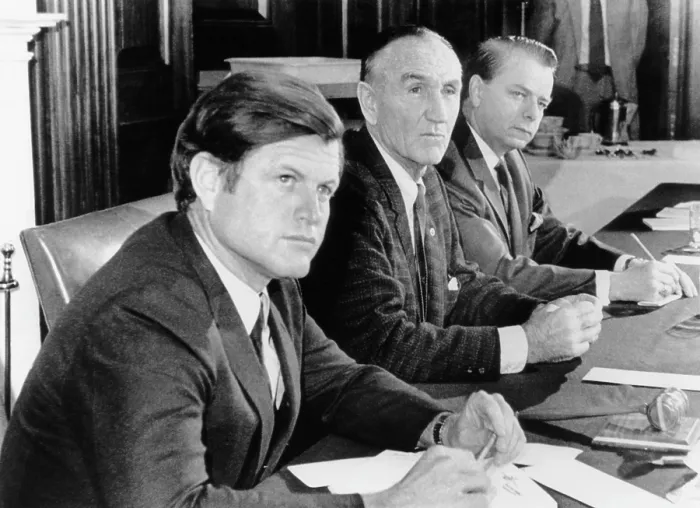Framed Print : From left, Senators Edward Kennedy, (Massachusetts), Mike Mansfield, (Montana), Robert Byrd, (West Virginia), Washington, November 16, 1970