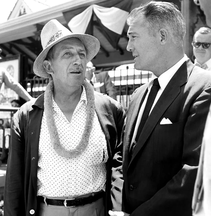 Framed Print : From left, Walt Disney, George Reeves, at the opening of Disneyland theme park, July 17, 1955