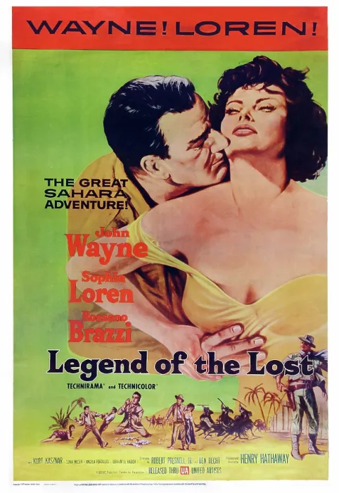 Framed Print : LEGEND OF THE LOST, US poster art, from left: John Wayne, Sophia Loren, 1957