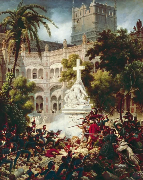 Framed Print : LEJEUNE, Louis-Franois, baron (1775-1848). Assault on the Monastery of San Engracio in Zaragoza, 8th February 1809. 1827. Spanish Peninsular War. Oil on canvas. FRANCE