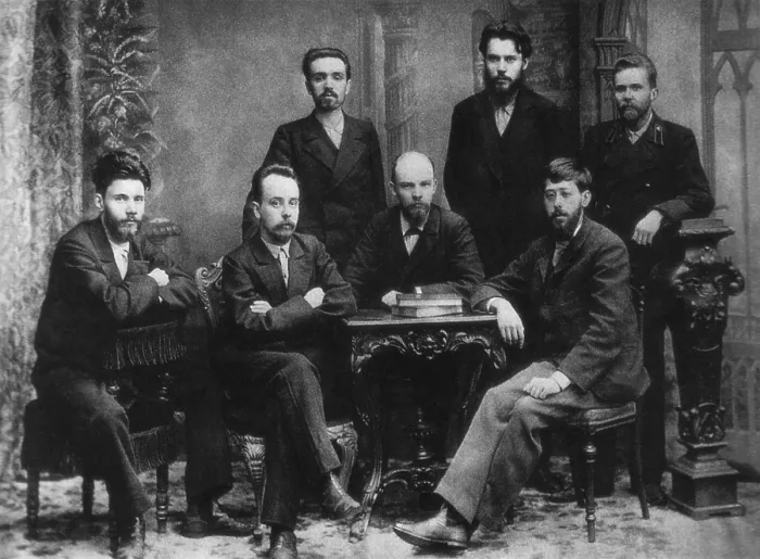 Framed Print : Lenin with the League of Struggle for the Emancipation of the Working Class in 1897. The photo was taken by Krupskaya, Lenins future wife, in St. Petersburg, Feb