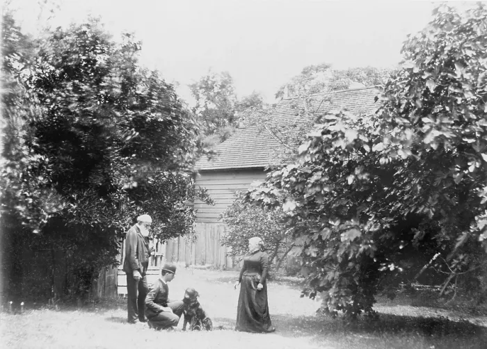 Framed Print : Leo Tolstoy (1828-1910) Russian novelist, with his wife (Sof'ia Andreevna 1844-1919) son, and dog, ca. 1880