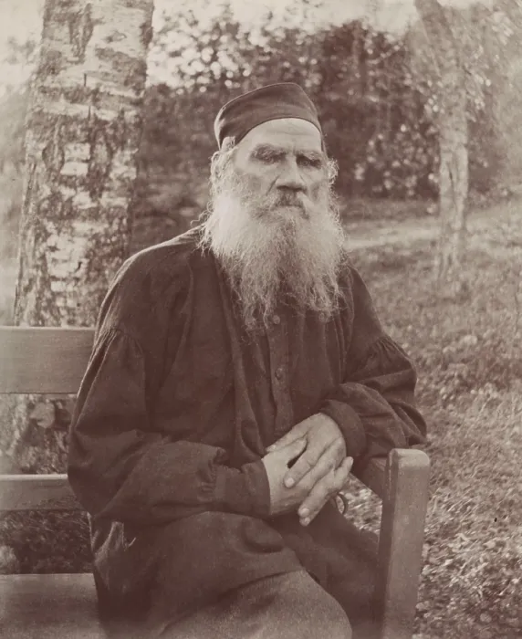 Framed Print : Leo Tolstoy in 1897 seated on an outside bench
