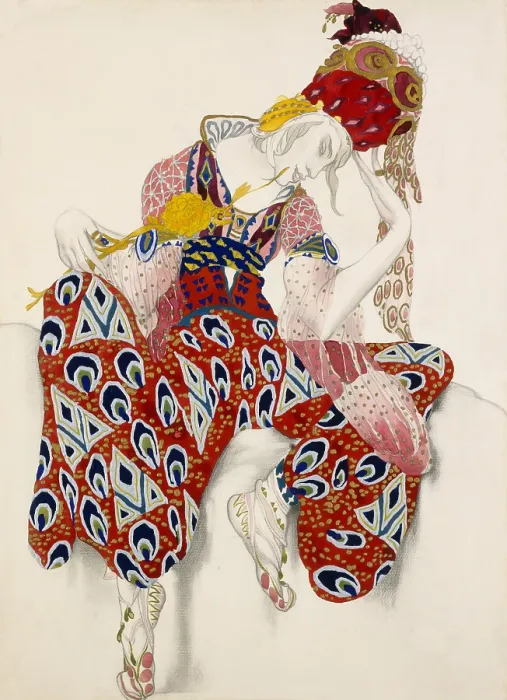 Framed Print : Leon Baksts costume design for Ballet Russe production of The Flower of Immortality. It was worn for role of Iksender danced by Vaslav Nijinsky in 1922 (BSLOC_2017_12_49)