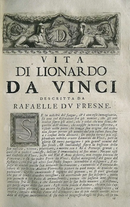 Framed Print : LEONARDO DA VINCI (1452-1519). 'Life of Leonardo da Vinci', written by Raphale Trichet du Fresne (1611-1661)