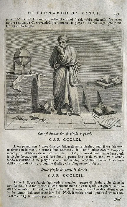 Framed Print : LEONARDO DA VINCI (1452-1519). 'Teatrise on Painting'. Edition printed in Naples by Francesco Ricciardo and Vincenzo and Nicola Rispoli (1733)