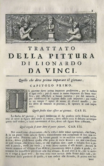 Framed Print : LEONARDO DA VINCI (1452-1519). 'Teatrise on Painting'. Edition published in Naples by Francesco Ricciardo and Vincenzo and Nicola Rispoli (1733). Etching. SPAIN