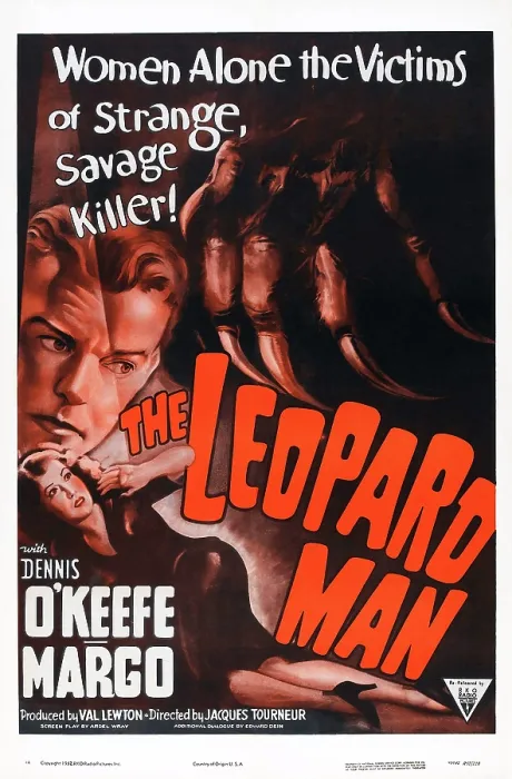 Framed Print : THE LEOPARD MAN, US re-issue poster, from top: Dennis O'Keefe, Margo, 1943