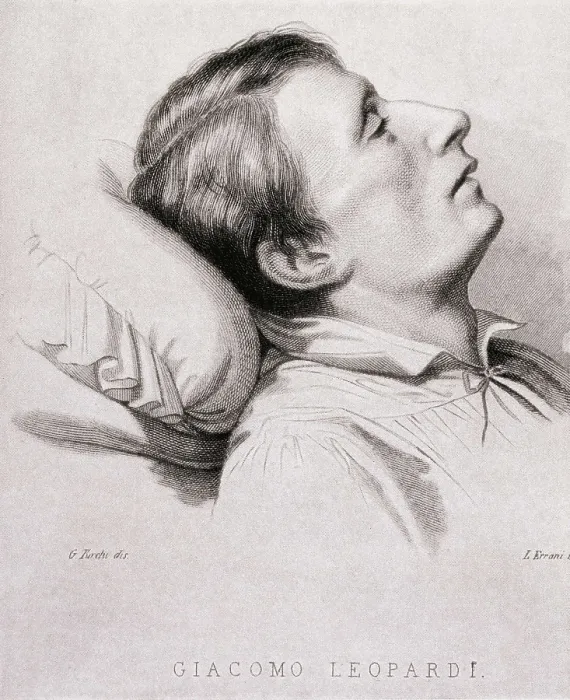 Framed Print : LEOPARDI, Giacomo (1798-1837). Drawing according the funerary mask on the frontispiece of his 'Opere' (Florence). AISA / Everett Collection**US SALES ONLY**
