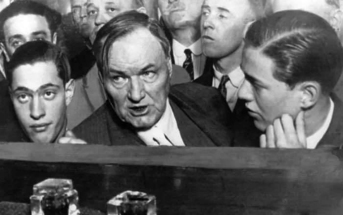 Framed Print : LEOPOLD AND LOEB, Nathan Leopold, Attorney Clarence Darrow, Richard Loeb during arraignment in the death of Bobby Franks, Springfield, Il, 1924