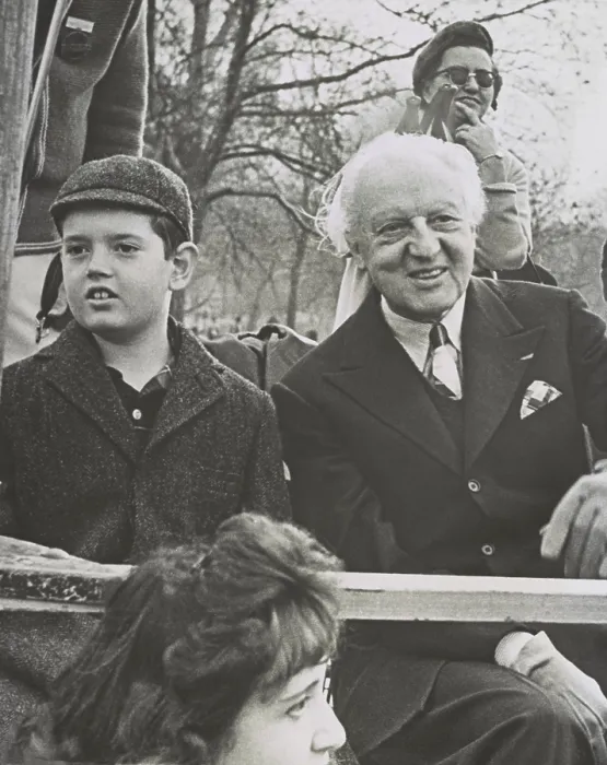 Framed Print : Leopold Stokowski with his son, Chris Stokowski, in Central Park, New York City, in Nov. 1960