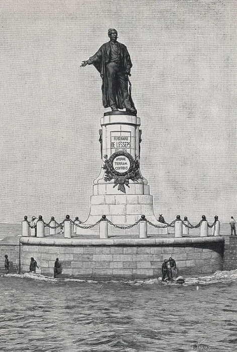 Framed Print : Lesseps, Ferdinand, vicomte de (1805-1894). Reproduction of the monument to Lesseps erected in Port-Said. Engraving (1899). Etching. AISA / Everett Collection**US SALES ONLY**