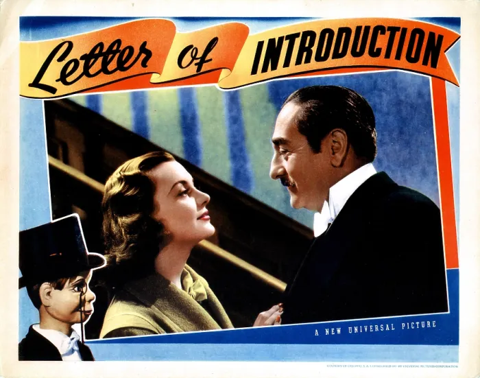 Framed Print : LETTER OF INTRODUCTION, from left, Charlie McCarthy, Andrea Leeds, Adolphe Menjou, 1938