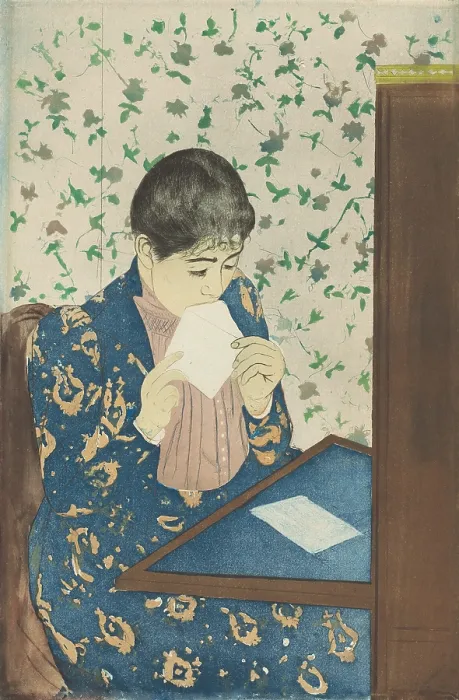 Framed Print : The Letter, by Mary Cassatt, 1990-91, American print, drypoint and aquatint