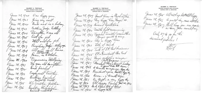 Framed Print : Letter former President Harry Truman sent to his wife, Bess, on their 38th wedding anniversary. June 28, 1957