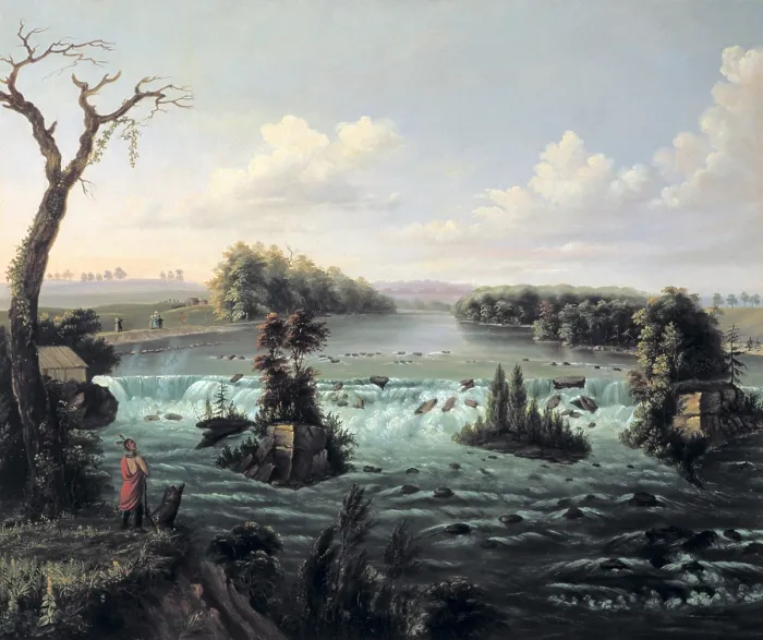 Framed Print : LEWIS, Henry (1819-1904). The Falls and town of Saint Anthony, on the Upper Mississippi. 1847. Oil on canvas. SPAIN. Madrid. Thyssen-Bornemisza Museum of Art. - J