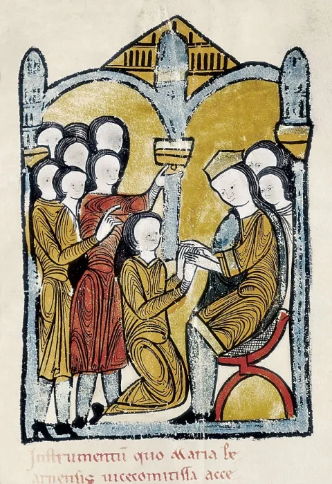 Framed Print : Liber Feudorum Maior. end 12th c. Royal cartularium made by order of Alfonso el Casto. Fol. 12 (front). Romanesque art. Miniature Painting. SPAIN. Barcelona