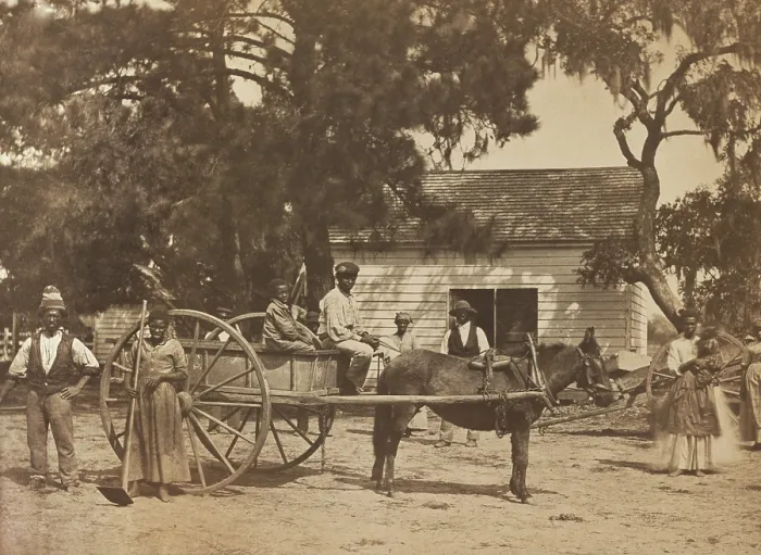 Framed Print : Liberated African American slaves with a horse-drawn cart at the plantation of James Hopkinson, 1862 Framed Print : Liberated African American slaves with a horse-drawn cart at the plantation of James Hopkinson, 1862