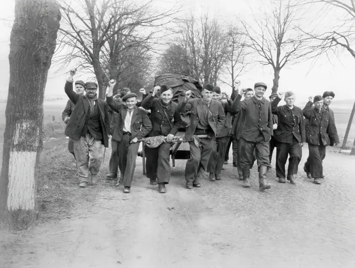 Framed Print : Liberated Russians, slave laborers and soldiers, head away from the battle front to France. Near St. Ingbert, Germany. March 21, 1945, World War 2. (BSLOC_2014_10_185) Framed Print : Liberated Russians, slave laborers and soldiers, head away from the battle front to France. Near St. Ingbert, Germany. March 21, 1945, World War 2. (BSLOC_2014_10_185)