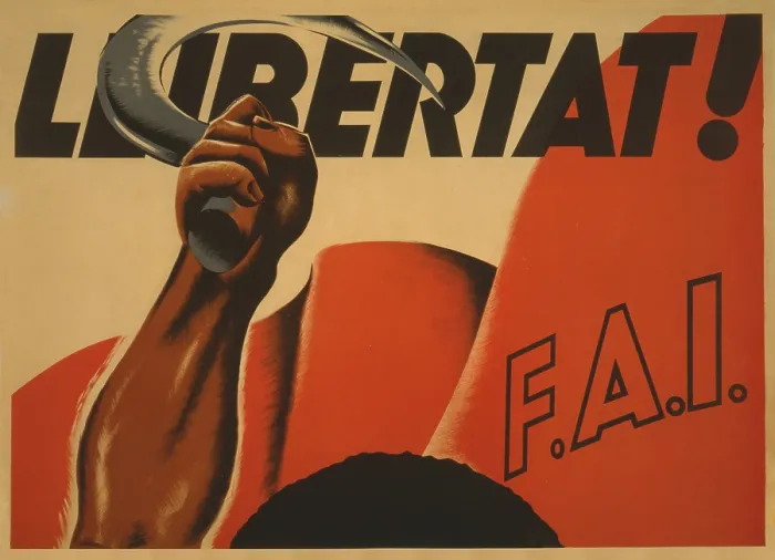 Framed Print : LIBERTY! F.A.I. Spanish Civil War poster presenting Republican, anti-Franco propaganda