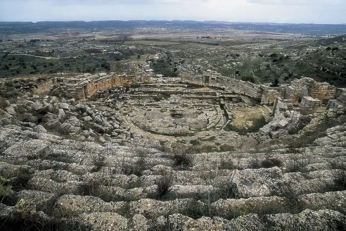 Framed Print : LIBYA. AKHDAR. Shahhat. Cyrene. Greek theatre (6th c. BC) rebuilt during the Roman period (1st c. BC-3rd c. AD). Archaic Greek art. Architecture