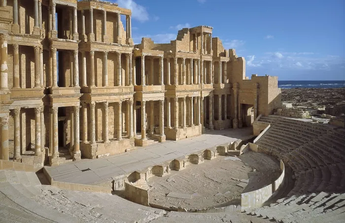 Framed Print : LIBYA. SIRTE BASIN. Sabratha. Roman theatre. Roman theatre (2th c.). Roman art. Early Empire. AISA / Everett Collection**US SALES ONLY**
