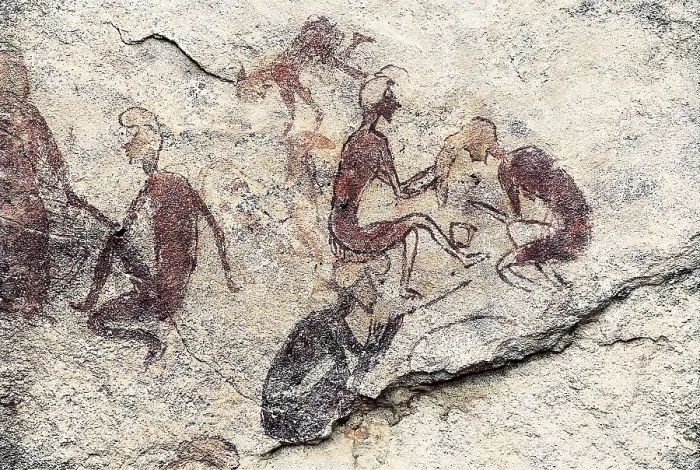 Framed Print : LIBYA. Tadrart Acacus. Anthropomorphic scene. Neolithic art. Cave. AISA / Everett Collection**US SALES ONLY**