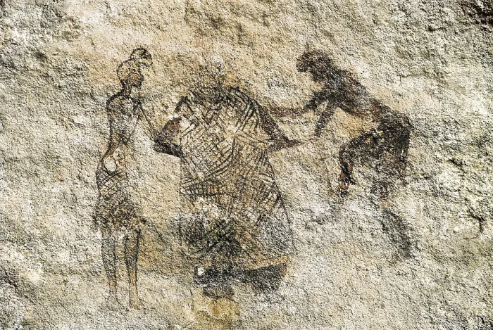 Framed Print : LIBYA. Tadrart Acacus. Anthropomorphic scene. Neolithic art. Cave. AISA / Everett Collection**US SALES ONLY** Framed Print : LIBYA. Tadrart Acacus. Anthropomorphic scene. Neolithic art. Cave. AISA / Everett Collection**US SALES ONLY**